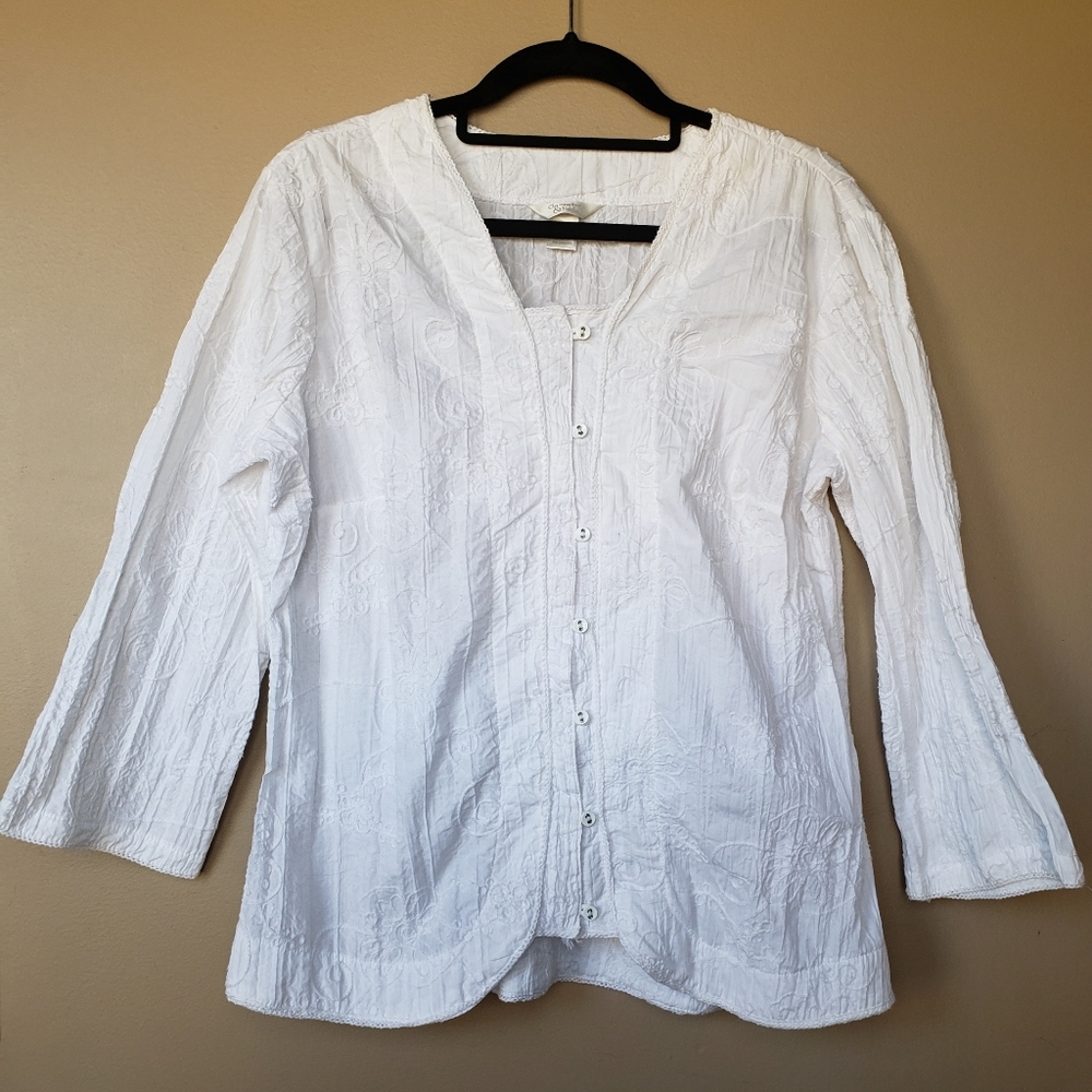 White Embroidered Floral Boho Blouse